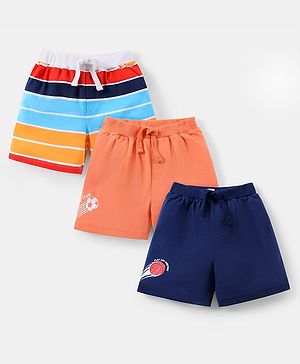 Babyhug Cotton Knit Shorts with Stripes Pattern & Football Print Pack of 3 - Multicolor