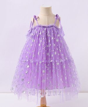 Kookie Kids Sleeveless Party Frock with Snow Flake Glitter Detailing - Purple