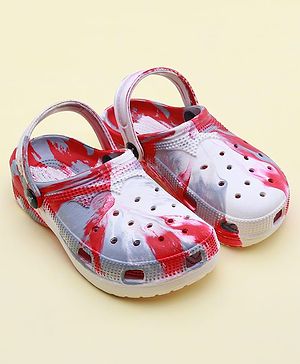 Pine Kids Clogs with Back Strap Closure & Marble Print - White & Red