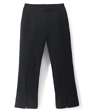 Pine Kids Cotton Lycra Full Length Trouser Solid Colour - Black