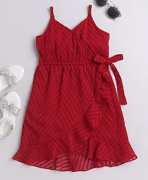 Taffykids Sleeveless Striped Hem Wrap Dress - Red