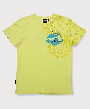 GINI & JONY Half Sleeves Surfing Theme Printed Tee - Yellow