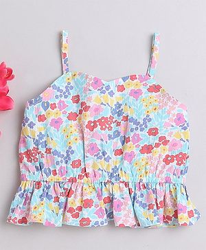 Taffykids 100% Cotton Sleeveless Floral Printed Crop Top - Multi Colour