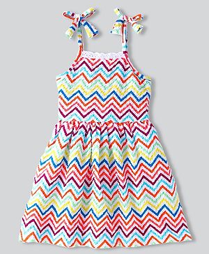 Tweetons Woven Sleeveless Frock in Textured Fabric with Lace Detailing - Multicolor