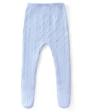 Babyhug Knit Footed Legging With Cable Knit Design - Blue