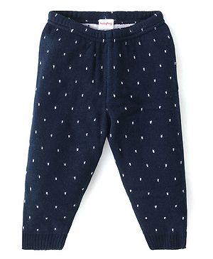 Babyhug Knitted  Full Length Printed Fleece Bottom  - Blue