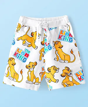 Babyhug Disney 100% Cotton Knit Shorts With Lion King Print - White