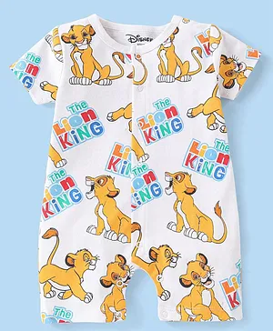 Babyhug Disney 100% Cotton Knit Half Sleeves Romper With Lion King Print - White