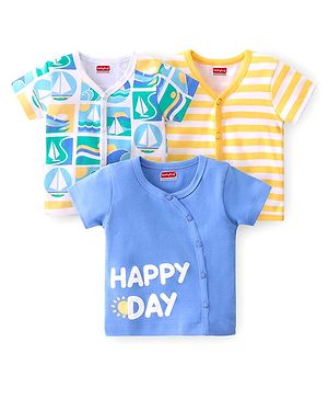 Babyhug 100% Cotton Interlock Knit Half Sleeves Vests Boat Print Pack of 3 - Multicolour
