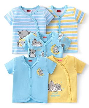 Babyhug 100% Cotton Half Sleeves Front Open Vest Teddy Bear Print Pack of 5 - Multicolour