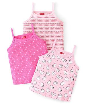Babyhug 100% Cotton Knit Sleeveless Slips With Floral & Kitty Print Pack Of 3 - Pink