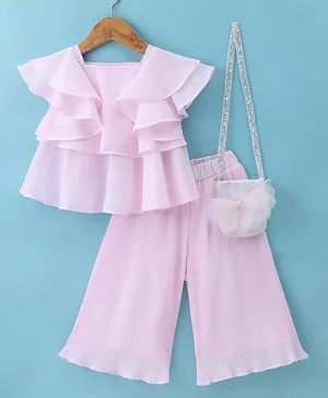 Little Kangaroos Half Sleeves Ruffled
                              Top and Pants Set with Sling Bag - Baby
                              Pink