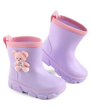 Oh! Pair Slip On Gumboots with Bear Applique -   Purple