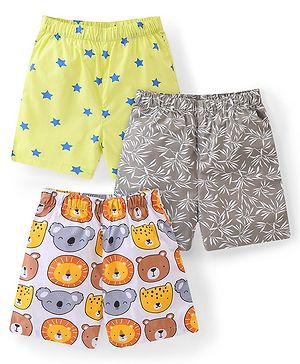 Babyhug Poplin Woven Boxers with Star &  Animal Print Pack of 3 - Multicolour