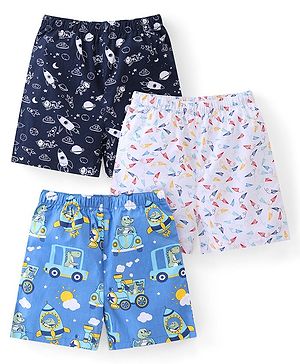Babyhug Cotton Woven Paper Planes & Dino Printed Boxers Pack of 3 - Multicolour