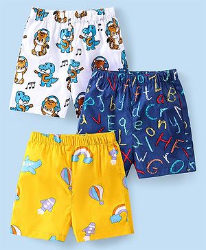Babyhug Cotton Poplin Boxers Text Vehicle & Animal Print Pack of 3 - Multicolour