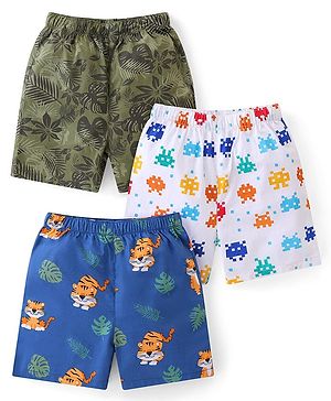 Babyhug Cotton Poplin Boxers Animal & Leaf Print Pack of 3 - Multicolour