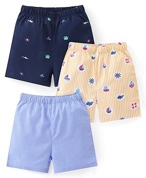 Babyhug Cotton Woven Boxers With Boat Print Pack of 3 - Multicolor