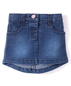 Babyhug Mid Thigh Length Solid Color Stretchable Denim Skirt - Dark Blue