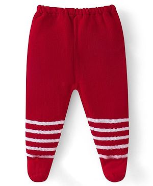 Babyhug Sweater Knit Footed Fleece & Woollen Striped Pant - Red