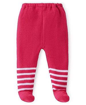 Babyhug Knit Striped Footed Leggings - Dark Pink