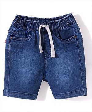 Babyhug Above Knee Length Solid Color Stretchable Denim Bermuda - Dark Blue