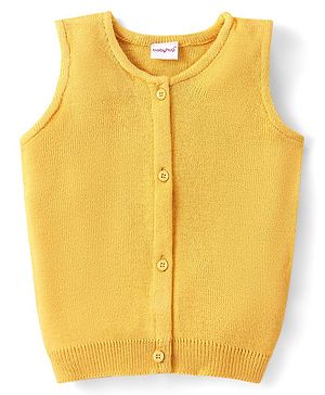 Babyhug Knitted Sleeveless Solid Color Front Open Sweater - Yellow