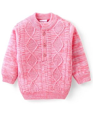 Babyhug Knitted Full Sleeves Pullover Sweater Cable Knit Design - Pink