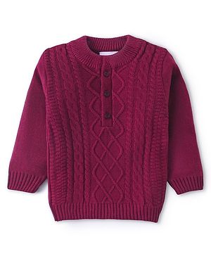 Babyhug Knitted Full Sleeves Pullover Sweater with Cable Knit Design -Red Babyhug Knitted Full Sleeves Pullover Sweater with Cable Knit Design -Red
