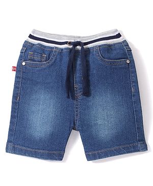 Babyhug Above Knee Length Denim Washed Bermuda  with Stretch Solid  Colour - Medium Blue