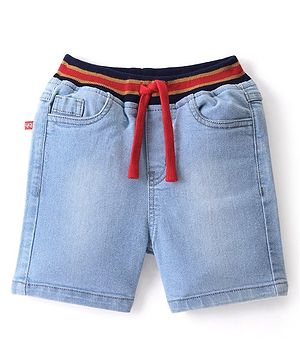 Babyhug Above Knee Length Denim Washed Bermuda  with Stretch Solid  Colour - Light Blue
