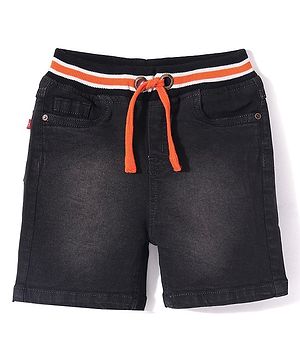 Babyhug Above Knee Length Denim Washed Bermuda  with Stretch Solid  Colour -Grey