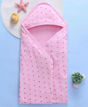 Babyhug Terry  Woven Hooded Bath Towel with Polka Dot Print L 76 X B 76 cm - Pink