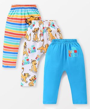 Babyhug Disney Cotton Knit Full Length Diaper Leggings Striped & The Lion King Graphics Pack of 3 - Multicolour