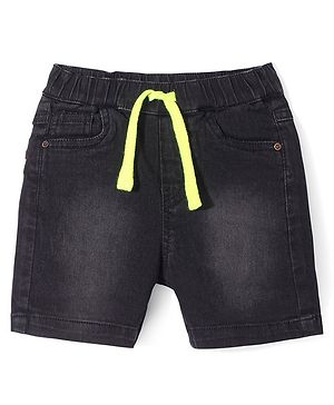 Babyhug Above Knee Length Denim Washed Bermuda with Stretch Solid Colour - Black
