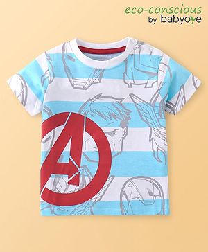 Babyoye Marvel Cotton Knit Half Sleeve T-Shirt with Avengers Print - Light Blue