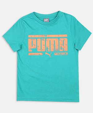 PUMA Cotton Half Sleeves Brand Name  Printed Tee - Parasailing Blue