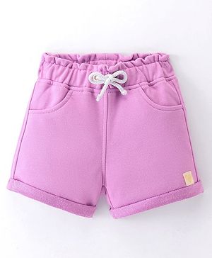 Little Kangaroos Cotton Woven Knee Length Solid Color Shorts - Purple