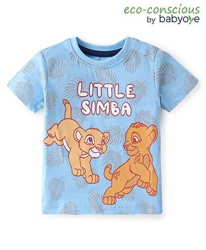 Babyoye Disney Cotton Knit Half Sleeves T-Shirt with The Lion King Graphics - Sky Blue