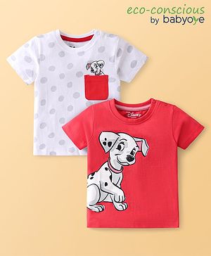 Babyoye Disney Cotton Knit Half Sleeves 101 Dalmatian Printed T-Shirts Pack of 2 - Red & Bright White