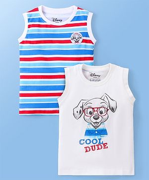 Babyoye Disney Cotton Sleeveless Striped T-Shirt With 101 Dalmatians Graphics Pack of 2 - Multicolor