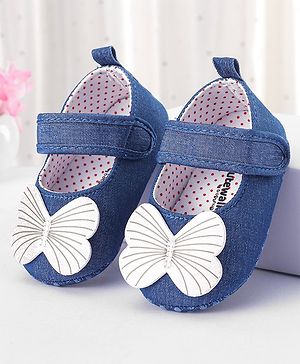 Cute Walk by Babyhug Velcro Closure Booties Butterfly Applique - Blue