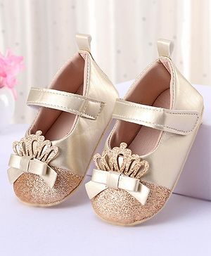 Cute Walk by Babyhug Velcro Closure Booties Bow Applique - Golden