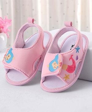 Cute Walk by Babyhug Velcro Closure Booties With Mermaid Print - Pink