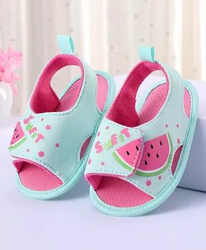 Cute Walk by Babyhug Velcro Closure Booties With Watermelon Print - Blue & Fuchsia