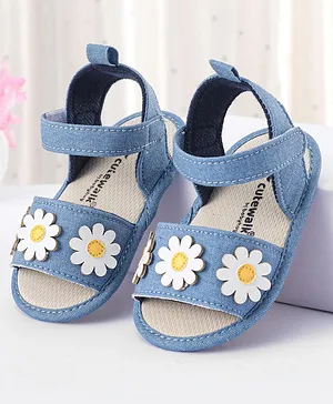 Cute Walk by Babyhug Velcro Closure Booties With Floral Applique - Blue
