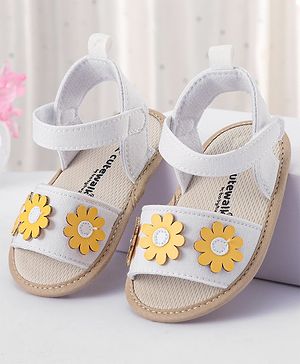 Cute Walk by Babyhug Velcro Closure Booties With Floral Applique - White
