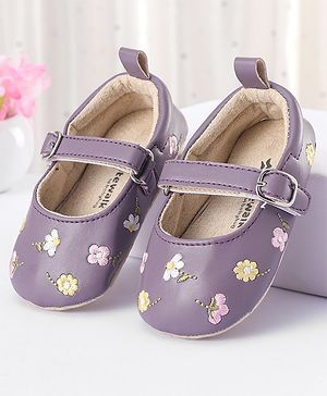 Cute Walk by Babyhug Buckled Booties Floral Embroidery - Purple