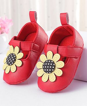 Cute Walk by Babyhug Velcro Closure Booties With Floral Applique - Red