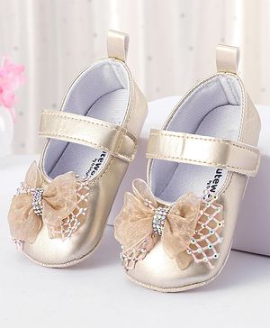 Cute Walk by Babyhug Velcro Closure Booties With Bow Applique - Golden
